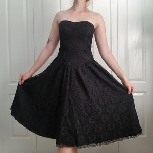Vintage Black strapless Lace Dress union made sz 4